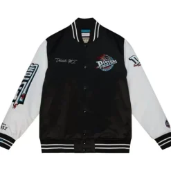 Apparel Mitchell & Ness Jackets & Outerwear-Team Origins Varsity Satin Jacket Detroit Pistons