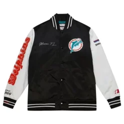 Apparel Mitchell & Ness Jackets & Outerwear-Team Origins Varsity Satin Jacket Miami Dolphins