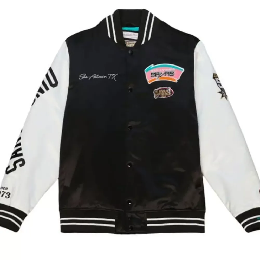 Apparel Mitchell & Ness Jackets & Outerwear-Team Origins Varsity Satin Jacket San Antonio Spurs