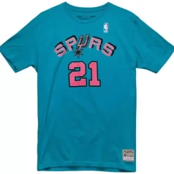 Apparel Mitchell & Ness T-Shirts & Tops-Traditional Name & Number Tee San Antonio Spurs 2014-15 Tim Duncan