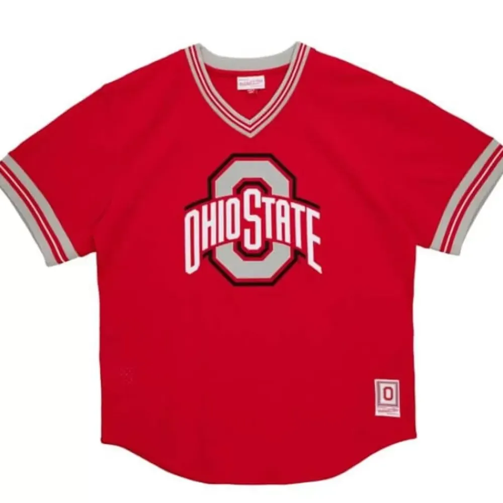 Apparel Mitchell & Ness T-Shirts & Tops-Unbeaten Mesh V-Neck Ohio State