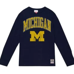 Apparel Mitchell & Ness T-Shirts & Tops-University Arch Logo Ls Tee University Of Michigan