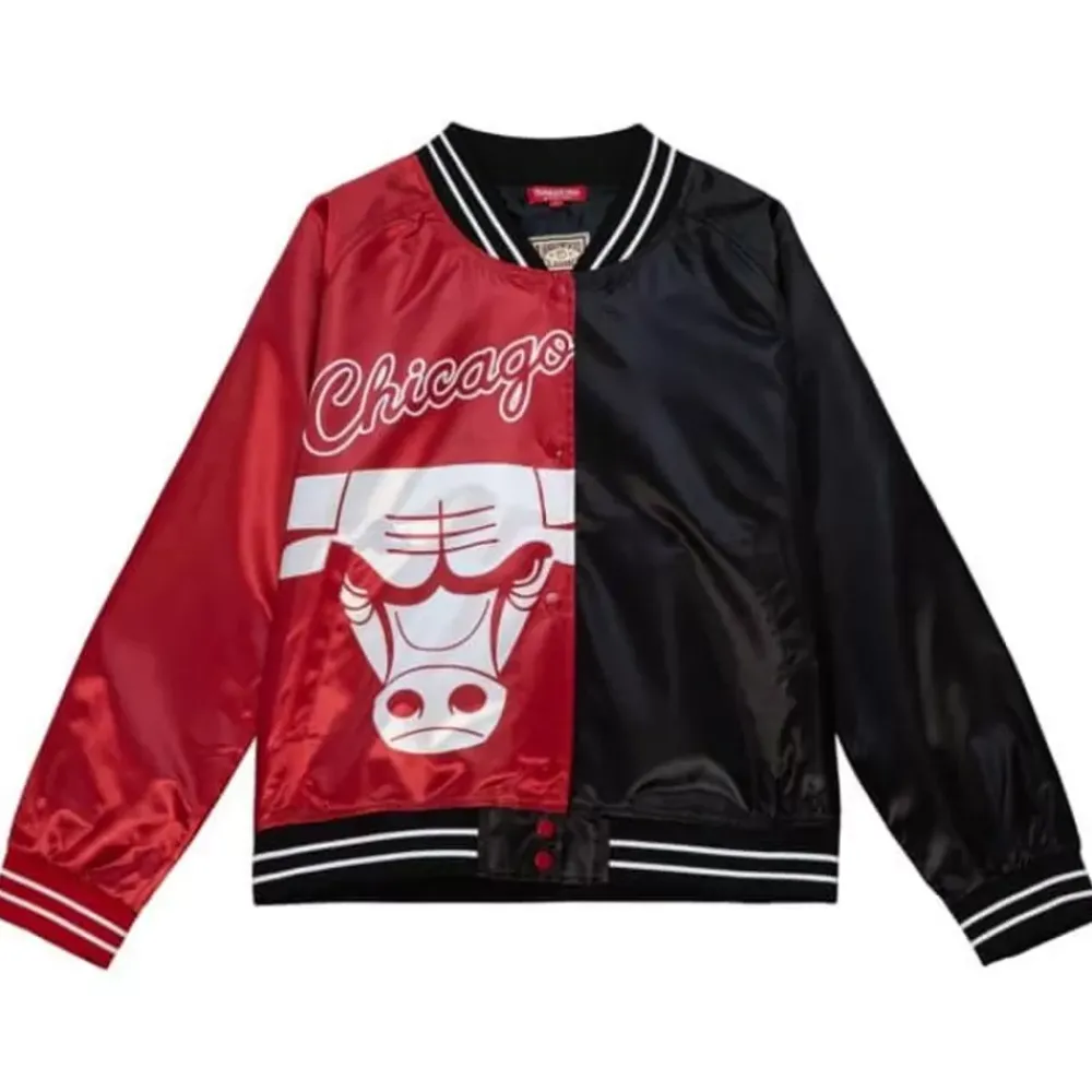 Apparel Mitchell & Ness Jackets & Outerwear-Womens Big Face Satin Jacket 5.0 Chicago Bulls