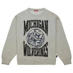 Apparel Mitchell & Ness Hoodies & Sweatshirts-Women'S Logo Lightweight Crew 3.0 University Of Michigan