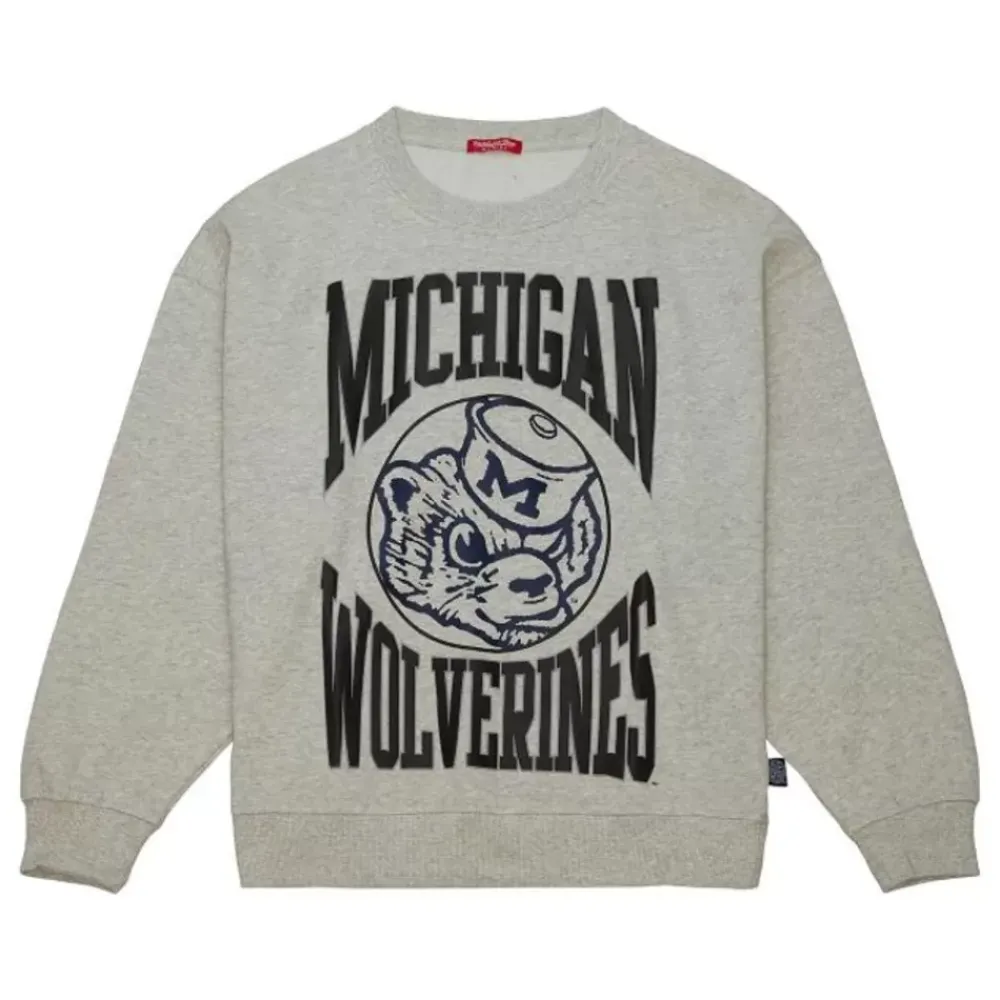 Apparel Mitchell & Ness Hoodies & Sweatshirts-Women'S Logo Lightweight Crew 3.0 University Of Michigan