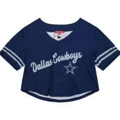 Apparel Mitchell & Ness T-Shirts & Tops-Women'S Ss Button Crop Dallas Cowboys