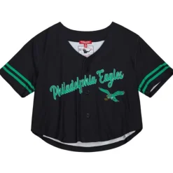 Apparel Mitchell & Ness T-Shirts & Tops-Women'S Ss Button Crop Philadelphia Eagles