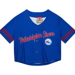 Apparel Mitchell & Ness T-Shirts & Tops-Women'S Ss Button Crop Philadelphia 76Ers