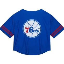 Apparel Mitchell & Ness T-Shirts & Tops-Women'S Ss Button Crop Philadelphia 76Ers