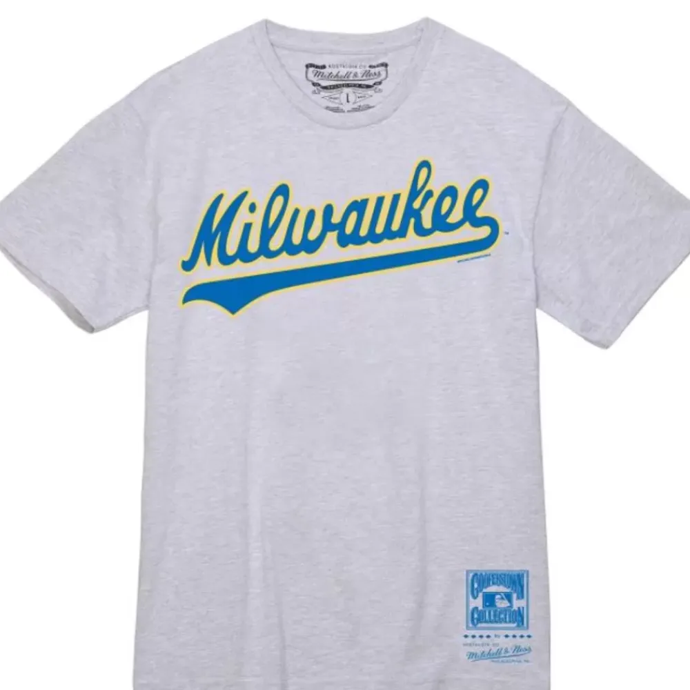 Apparel Mitchell & Ness T-Shirts & Tops-Wordmark 1 Tee Milwaukee Brewers